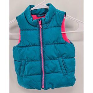 Old Navy Frost Free girls teal poofy vest Size 18-24M‎
